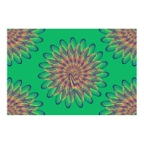 Rainbow Spiral Flower Design - Green Background posters