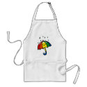Rainbow umbrella & rain drops aprons
