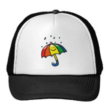 Rainbow umbrella & rain drops hats