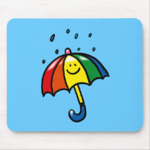 Rainbow umbrella & rain drops mouse mat