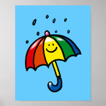 Rainbow umbrella & rain drops print