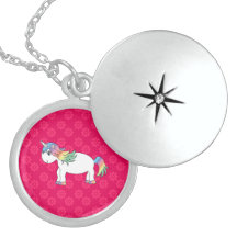 Rainbow unicorn pink flowes pendant