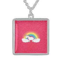 Rainbow unicorn pink glitter necklace