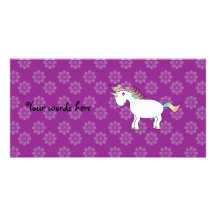 Rainbow unicorn purple flowers pattern photo greeting card