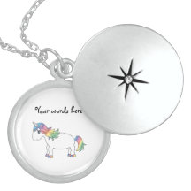 Rainbow unicorn silver locket