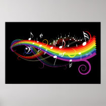 Rainbow White Music Notes Poster