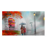 Rainy day autumn red bus umbrella painting business card template