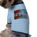 Rainy day autumn red bus umbrella painting dog clothing