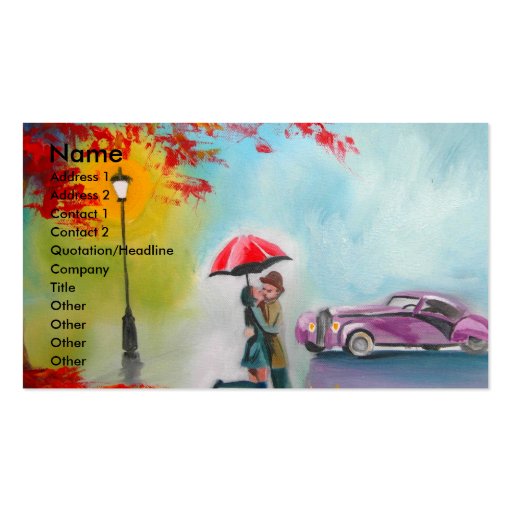 RAINY DAY RED UMBRELLA ROMANTIC COUPLE BUSINESS CARD TEMPLATES