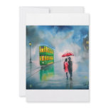 RAINY DAY RED UMBRELLA tram street scene PAINTING Custom Announcements