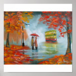 Rainy day romantic couple tram autumn posters