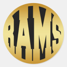 RAMS - GOLD TEXT ROUND STICKERS