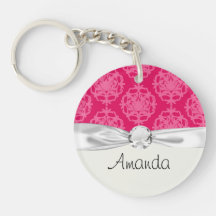 Raspberry and pink damask acrylic key chain