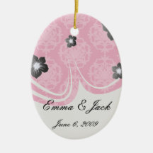 Raspberry and pink damask christmas tree ornament