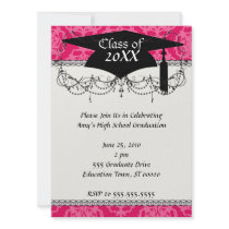 Raspberry and pink damask invitations
