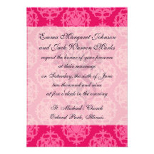 Raspberry and pink damask personalized announcements