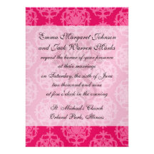 Raspberry and pink damask personalised announcements