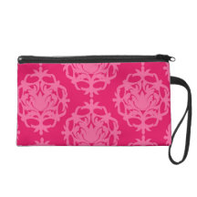 Raspberry and pink damask wristlet purse