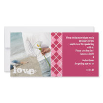 Raspberry Argyle and Pink Save the Date Modern Inv