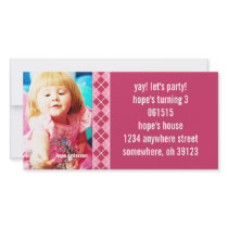 Raspberry Argyle Birthdy Photo Invitation Custom Photo Card