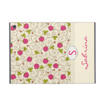 Raspberry Floral Swirls Monogram Folio