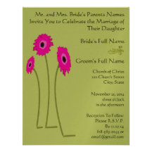 Raspberry Gerbers on Lime Wedding Invitations