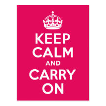 Raspberry Keep Calm and Carry On Postcards