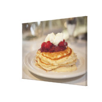 Raspberry pancakes stretched canvas print