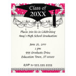 raspberry pink diamond damask on white invitations