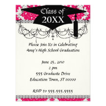 raspberry pink diamond damask on white invitations