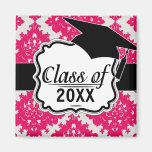 raspberry pink diamond damask on white refrigerator magnet