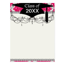 raspberry pink diamond damask on white postcard