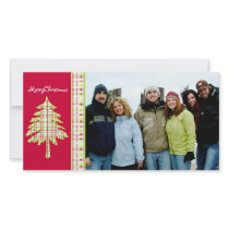 Raspberry Plaid Tree & Snowflake Merry Christmas Photo Greeting Card