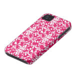 raspberry white bird damask iPhone 4 cover