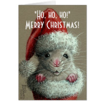 Rat in Santa Hat Stocking Christmas Card