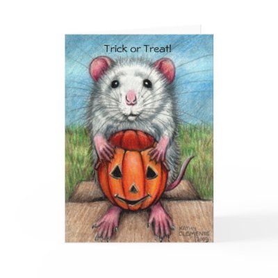 Rat Pumpkin Halloween Card, Trick or Treat!