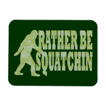 Rather be squatchin on green camouflage rectangle magnets