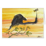Raven Meets Dragonfly Greeting Cards