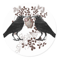 Ravens vying for heart round sticker