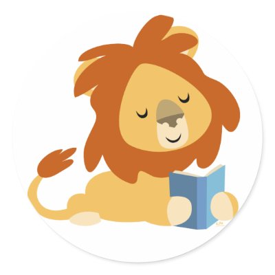 Reading Cartoon Lion round sticker by Lioness_Graphics