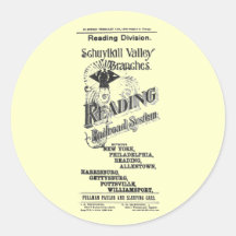 Reading Railroad System Timetable Cover 1894 Round Sticker