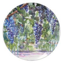 Ready for Wine - Grapes on Vine - Watercolor Party Plates