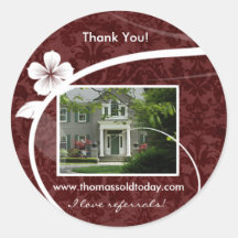Real Estate Home Sticker Thank You Red Damask