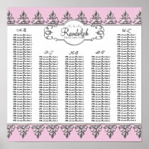 Reception Table Seating Chart Baroque Swirl Silver Poster