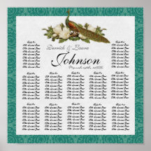 Reception Table Seating Chart, Vintage Peacock Print