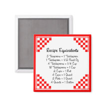 Recipe Equivalents Kitchen Helper Magnet
