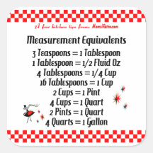 Recipe Equivalents MomsRetro Kitchen Tips Square Sticker