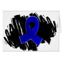 Rectal Cancer Blue Ribbon With Scribble Greeting Cards