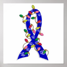 Rectal Cancer Christmas Lights Ribbon Posters