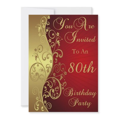 Red 80th Birthday Party Personalised Invitation by NightSweatsDiva